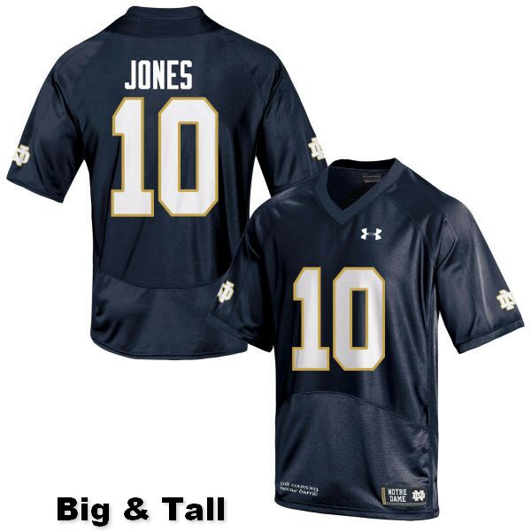 Men's NCAA Notre Dame Fighting Irish #10 Alize Jones Stitched College Under Armour Authentic Navy Blue Big & Tall Football Jersey WJ10R06SK